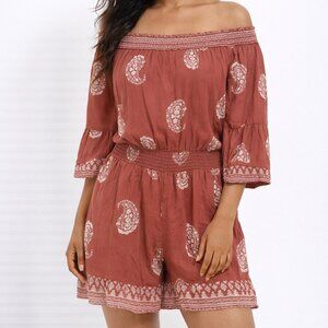$110 Lascana Cottagecore Fairy 10 Romper Boho Peasant Smocked Paisley Dusty Rose